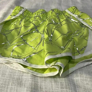 GIRLS NEON GREEN AND SILVER ATHLETIC SHORTS